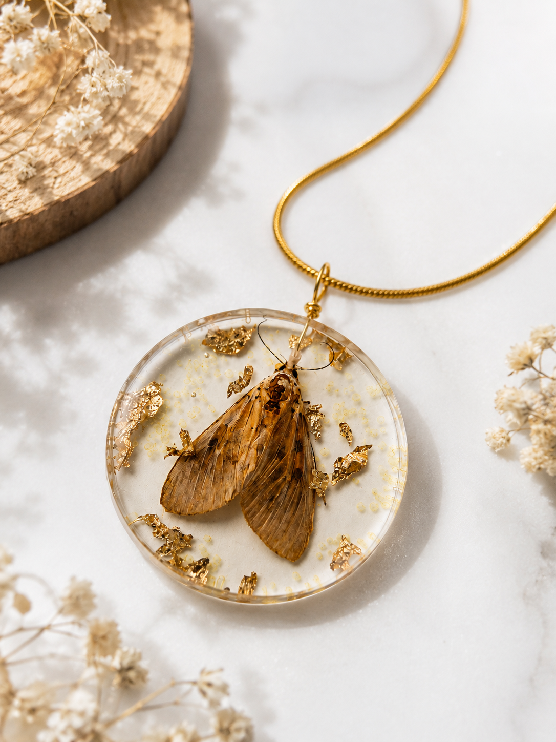 Vintage Moth Resin Pendant Necklace - Image 3