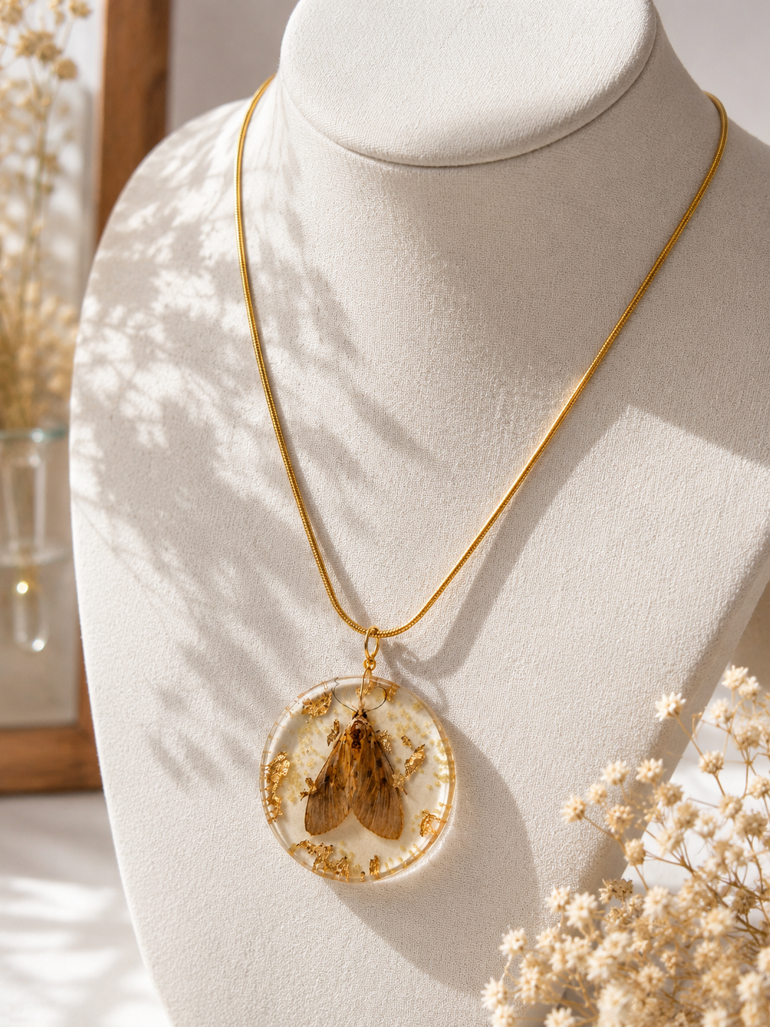 Vintage Moth Resin Pendant Necklace - Image 2