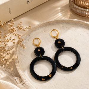 Obsidian Halo Resin Earrings