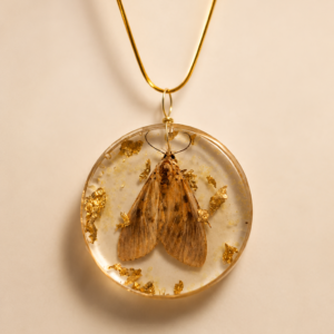 Vintage Moth Resin Pendant Necklace