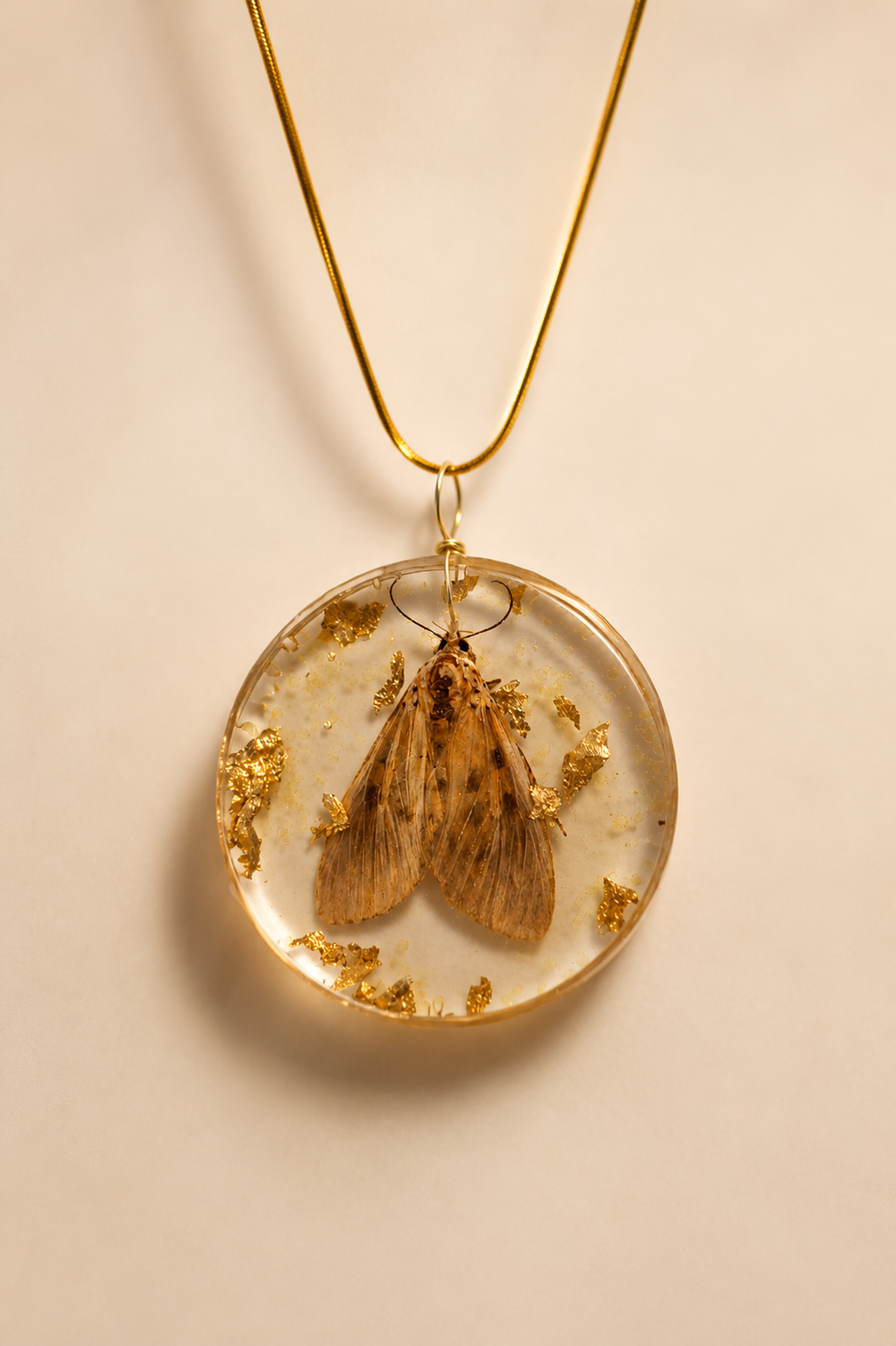 Vintage Moth Resin Pendant Necklace