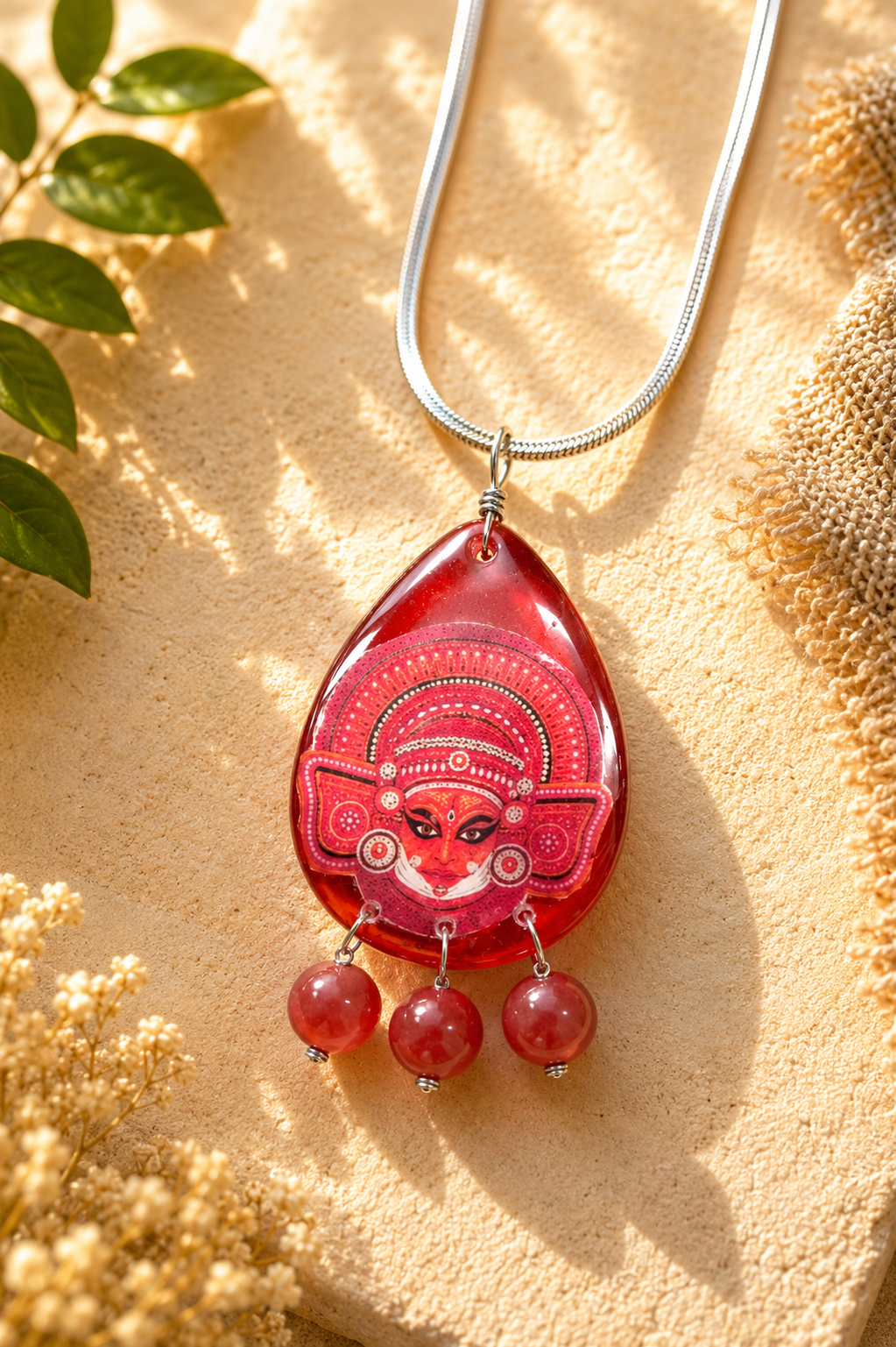 Scarlet Theyyam Drop Pendant