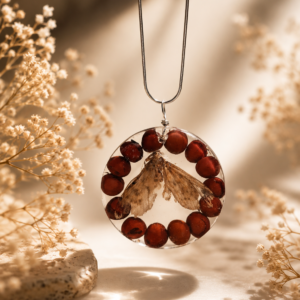 Crimson Lucky Seed Moth Pendant
